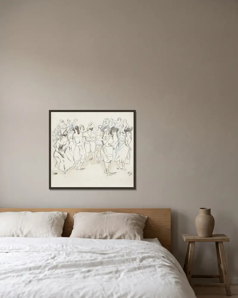Faschingsszene mit maskierten Männern und Frauen von Rudolf Grossmann gerahmt an einer Wand