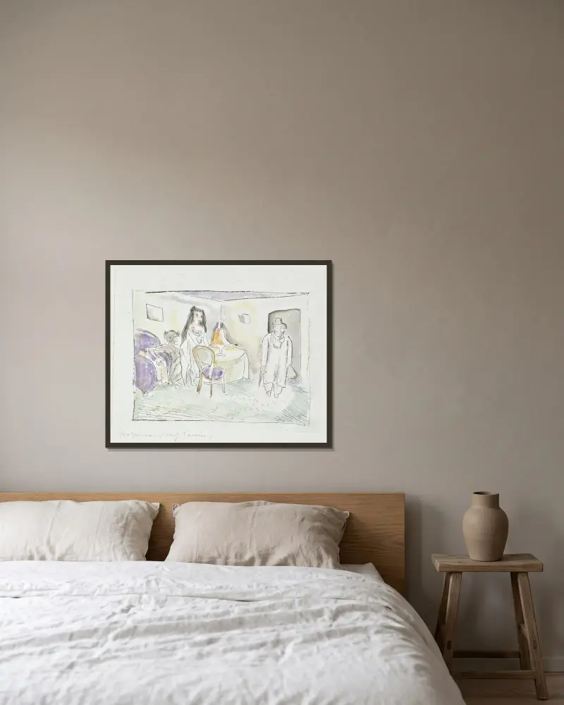 Hemkomst (efter Pascin) av Rudolf Grossmann inramad på en vägg