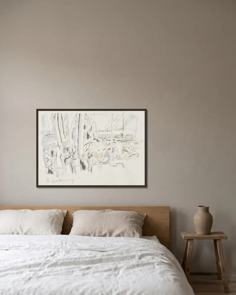 Zirkusszene von Rudolf Grossmann gerahmt an einer Wand