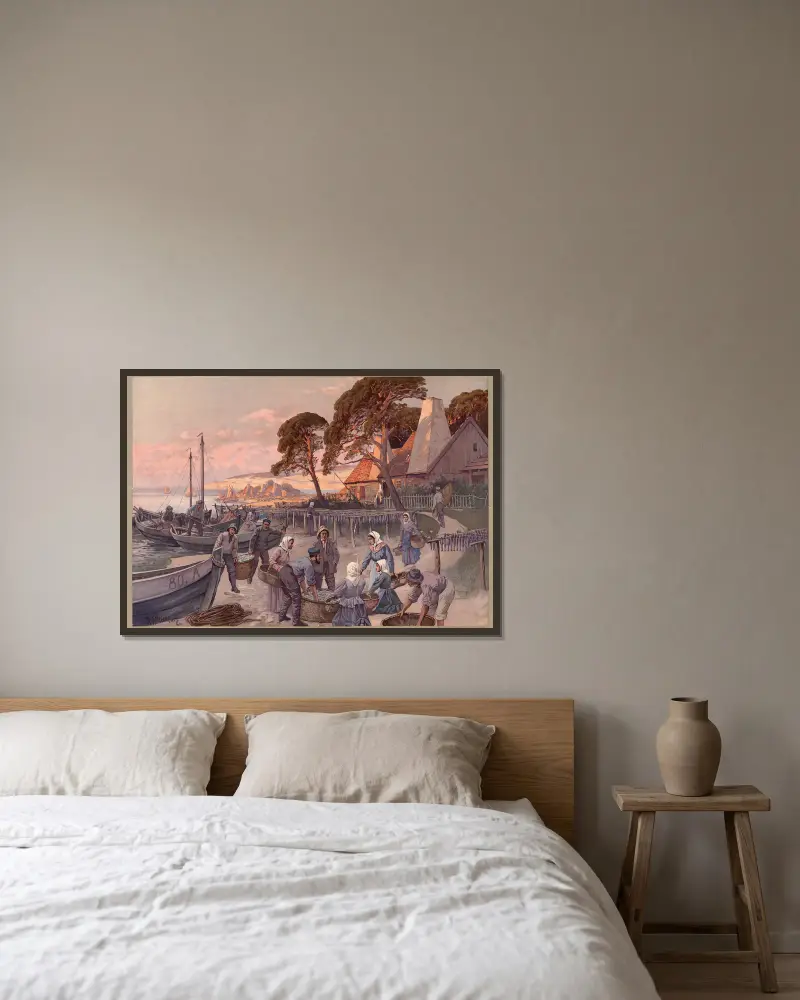 Deutsches Land – Fischerlager an der Ostsee von Rudolf Hellgrewe gerahmt an einer Wand