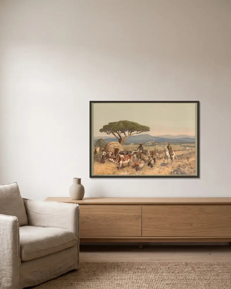 Kolonial-Wandbilder – Auf der Steppe bei Windhoek av Rudolf Hellgrewe inramad på en vägg