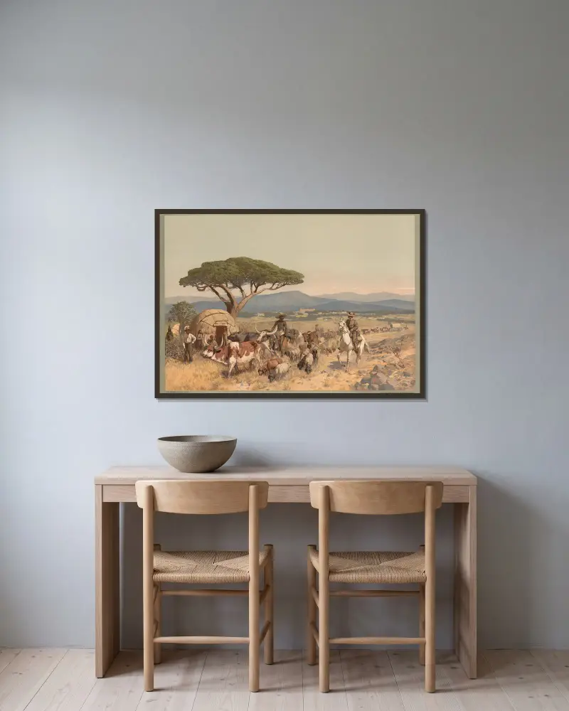 Kolonial-Wandbilder – Auf der Steppe bei Windhoek av Rudolf Hellgrewe inramad på en vägg