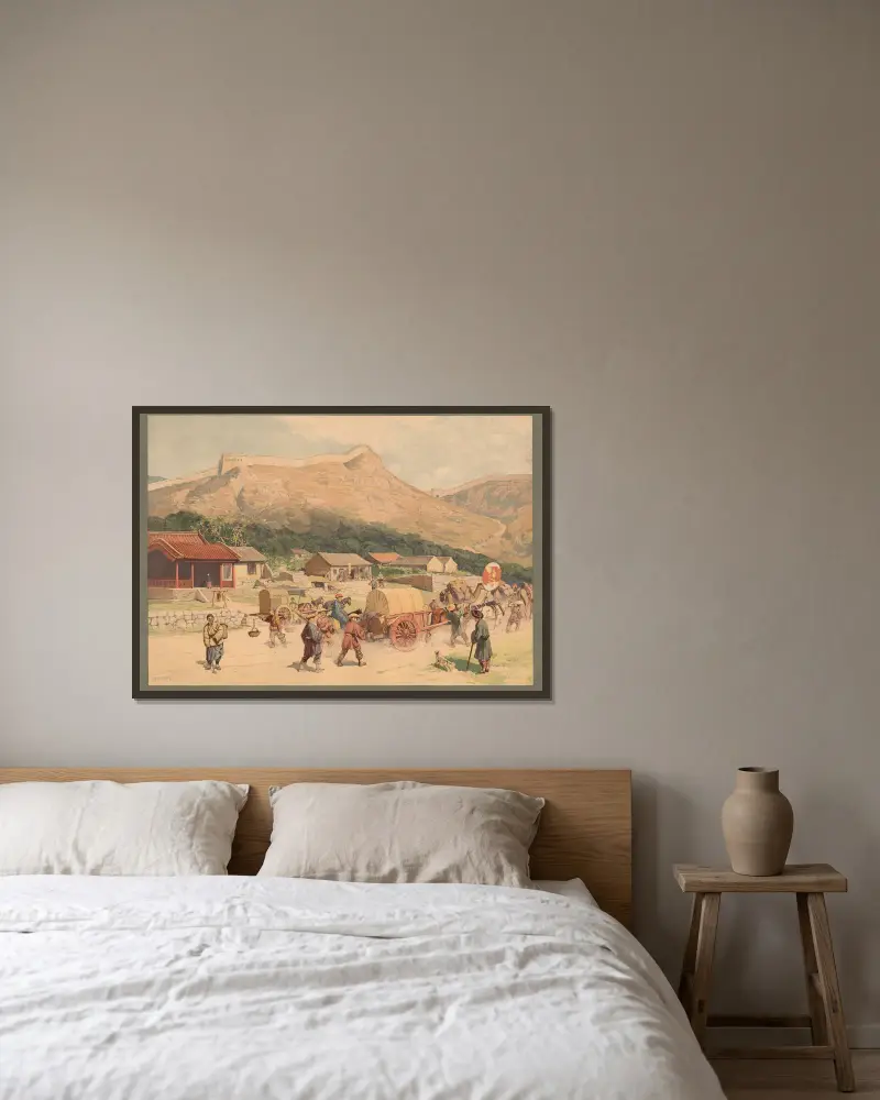 Kolonial-Wandbilder – Dorf und Chinesische Mauer am Nankou-Passe av Rudolf Hellgrewe inramad på en vägg