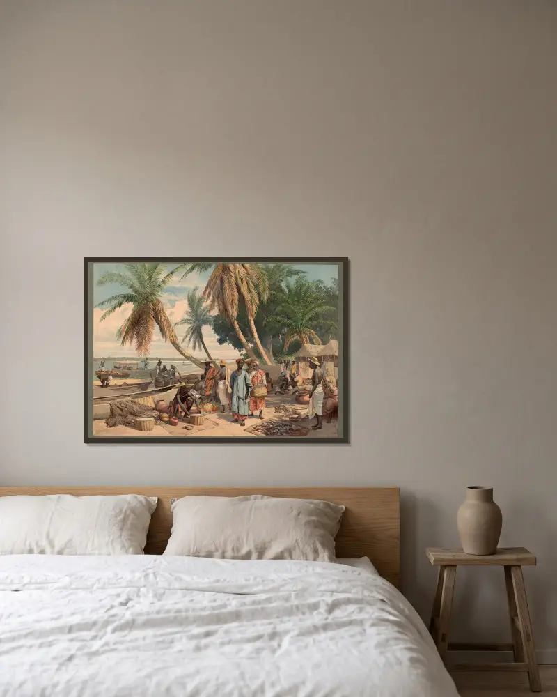 Kolonial-Wandbilder – Wochenmarkt an der Lagune in Togo av Rudolf Hellgrewe inramad på en vägg