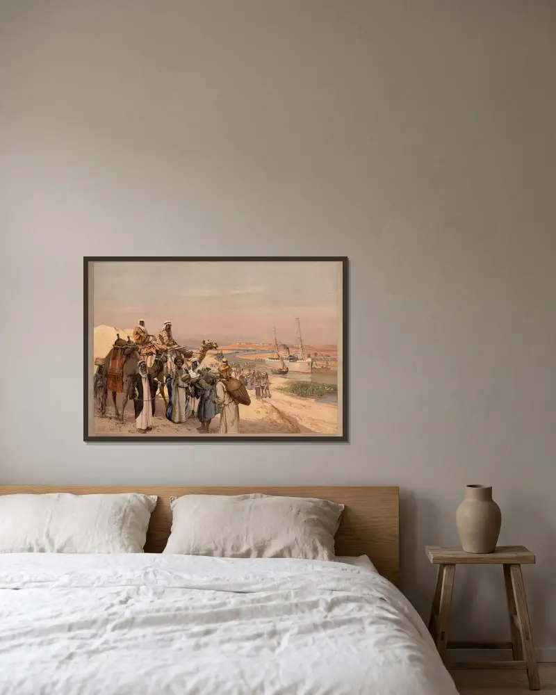 Weltverkehr – Suezkanal von Rudolf Hellgrewe gerahmt an einer Wand