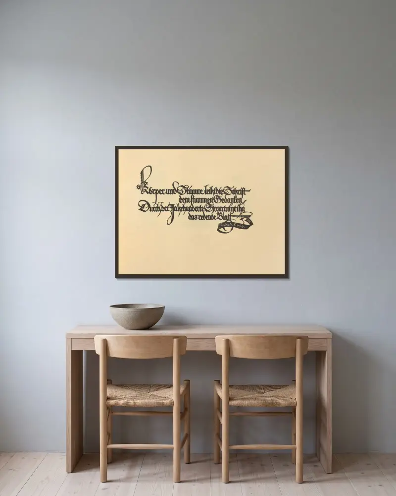 Die Schriftgiesserei im Schattenbild Pl.02 av Rudolf Koch inramad på en vägg