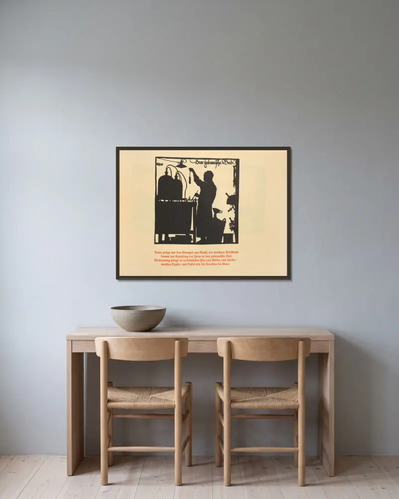 Die Schriftgiesserei im Schattenbild Pl.08 av Rudolf Koch inramad på en vägg