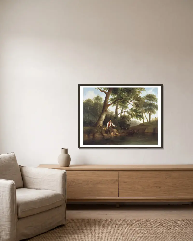 Mann beim Fischen von Robert S. Duncanson gerahmt an einer Wand