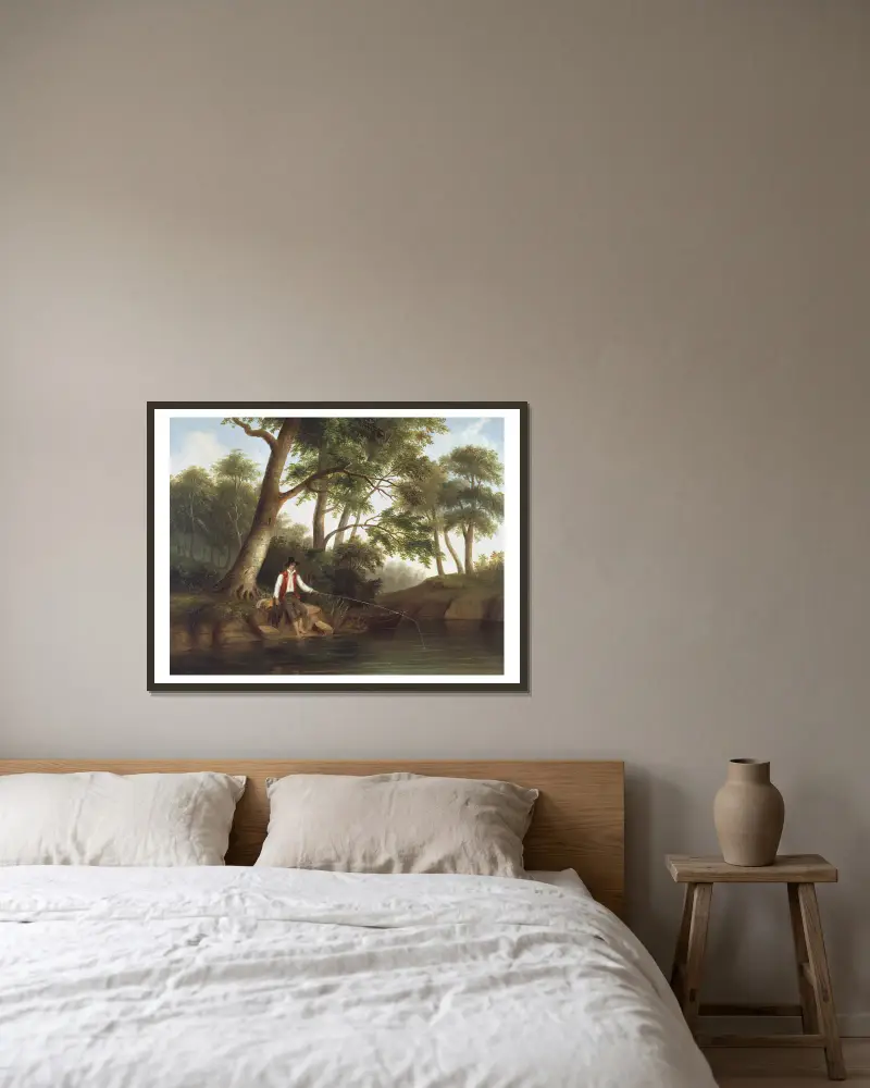 Mann beim Fischen von Robert S. Duncanson gerahmt an einer Wand