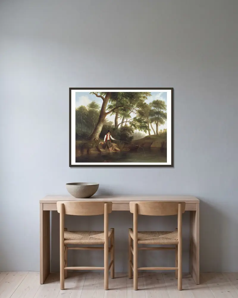 Mann beim Fischen von Robert S. Duncanson gerahmt an einer Wand