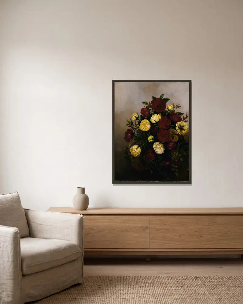 Rosenstillleben von Robert S. Duncanson gerahmt an einer Wand