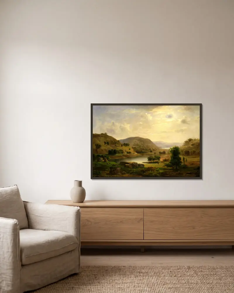 Tal mit Weideland von Robert S. Duncanson gerahmt an einer Wand