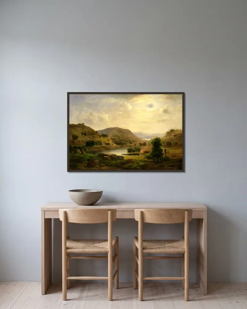 Tal mit Weideland von Robert S. Duncanson gerahmt an einer Wand