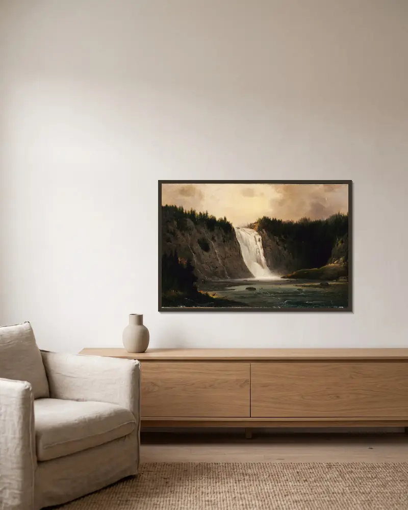 Waterfall on Mont-Morency av Robert S. Duncanson inramad på en vägg