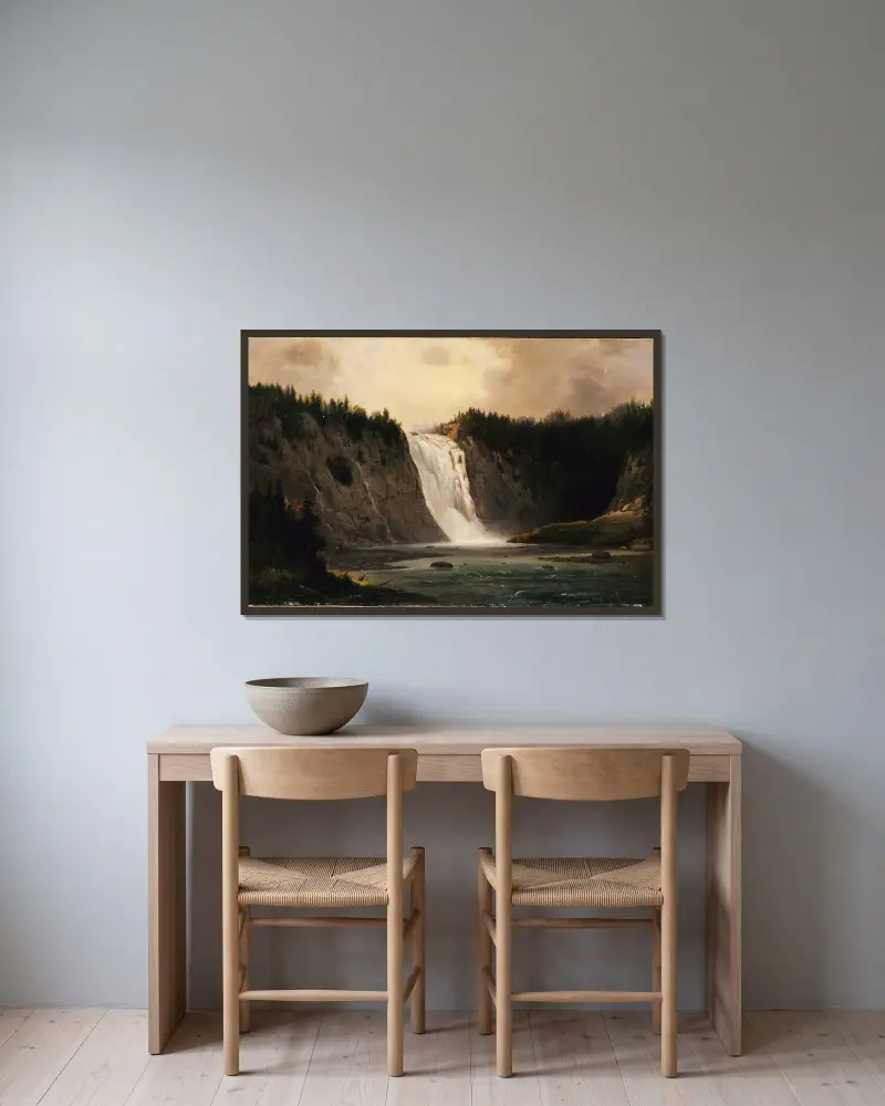 Waterfall on Mont-Morency av Robert S. Duncanson inramad på en vägg