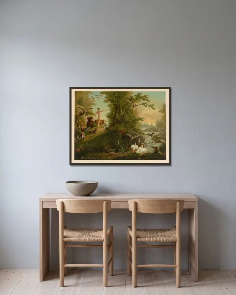Adam i paradiset av Jan Ladislaw Sýkora inramad på en vägg