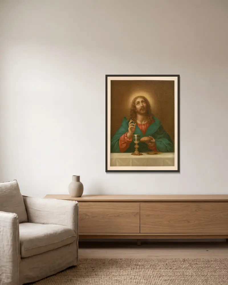 Christus segnet Brot und Wein von Jan Ladislaw Sýkora gerahmt an einer Wand