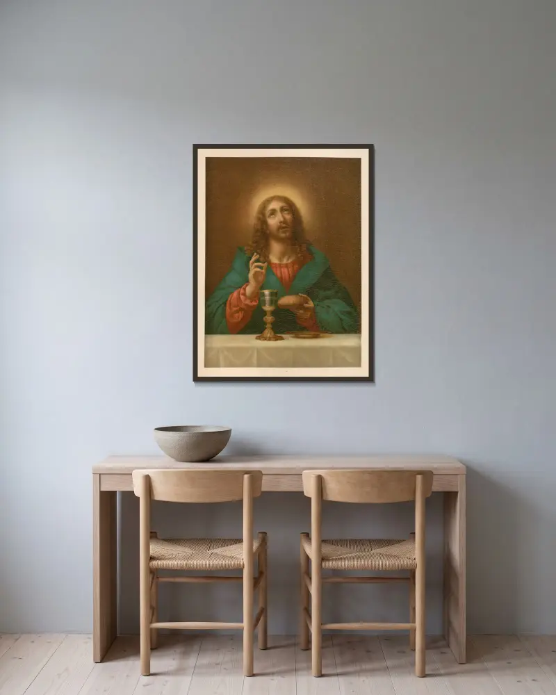 Christus segnet Brot und Wein von Jan Ladislaw Sýkora gerahmt an einer Wand