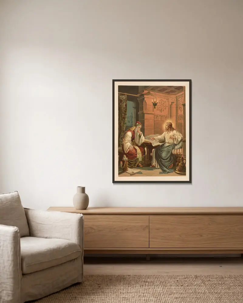 Christus im Gespräch mit Nikodemus von Jan Ladislaw Sýkora gerahmt an einer Wand