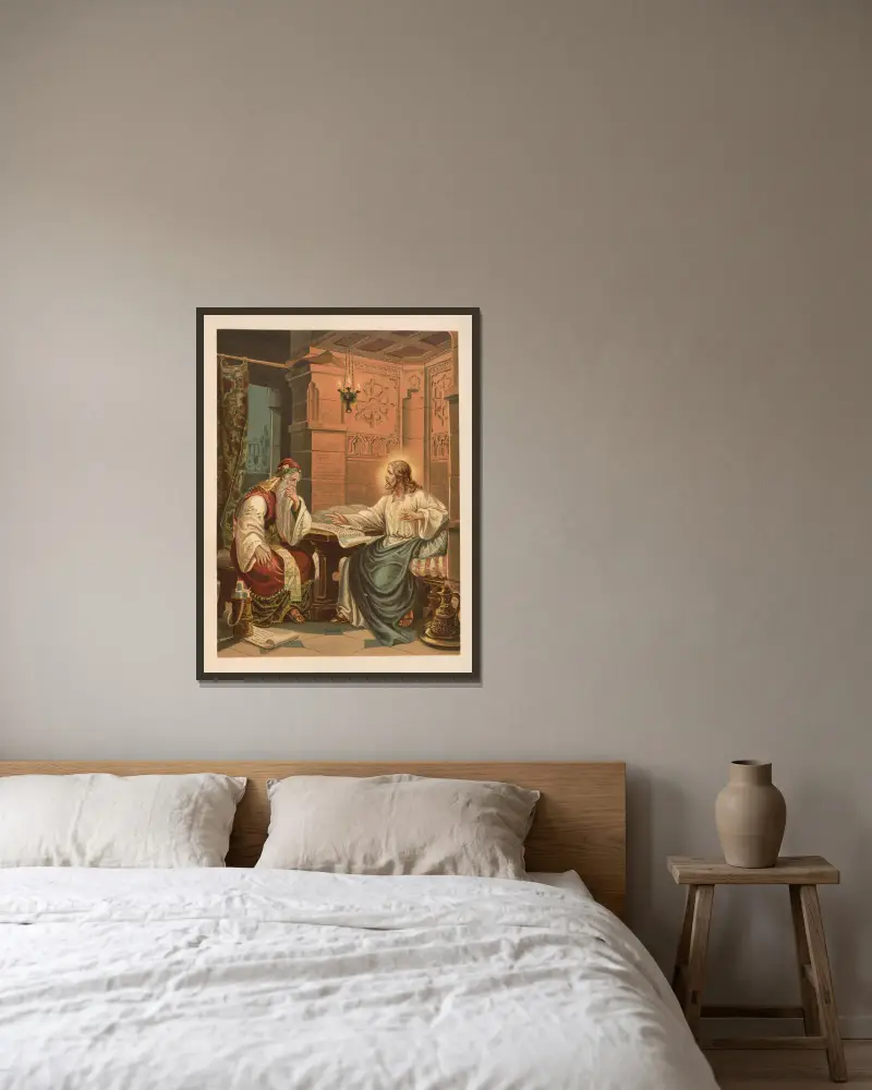 Christus im Gespräch mit Nikodemus von Jan Ladislaw Sýkora gerahmt an einer Wand