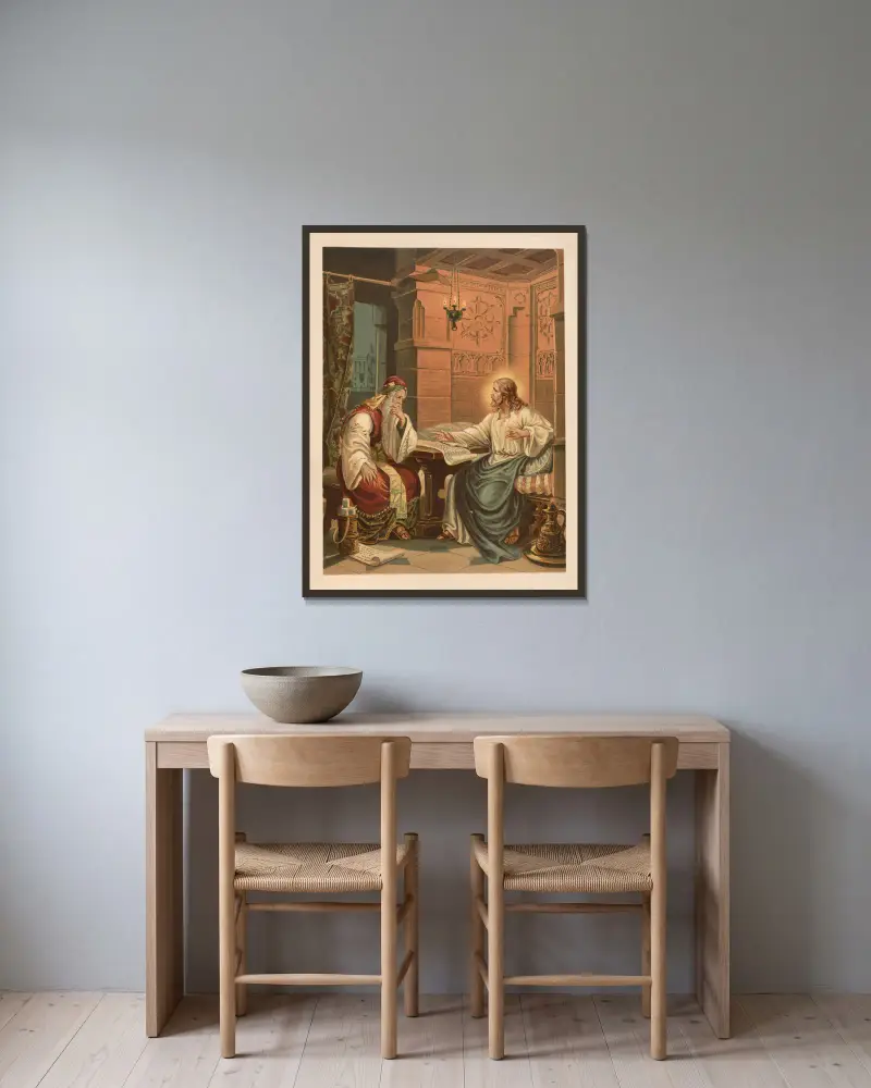 Christus im Gespräch mit Nikodemus von Jan Ladislaw Sýkora gerahmt an einer Wand