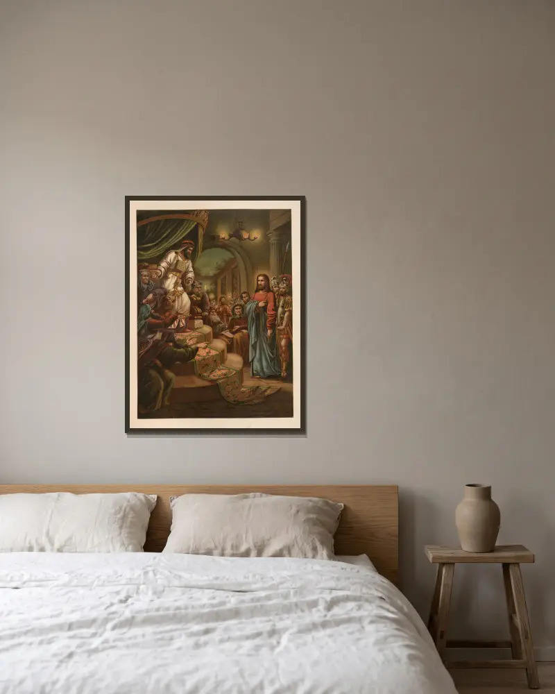 Falsches Zeugnis gegen Christus von Jan Ladislaw Sýkora gerahmt an einer Wand