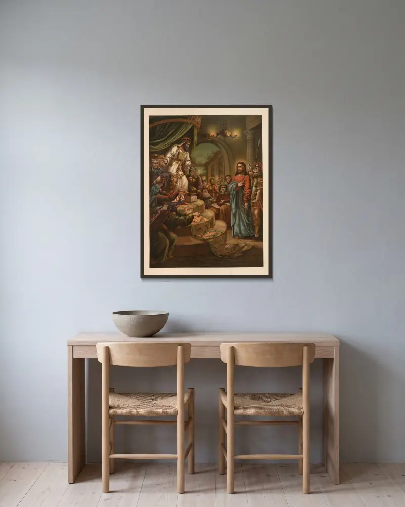 Falsches Zeugnis gegen Christus von Jan Ladislaw Sýkora gerahmt an einer Wand