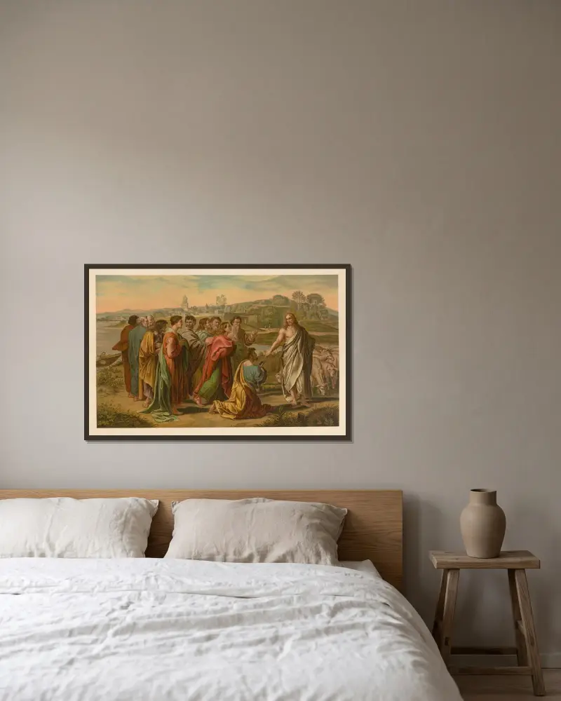 Föd mina lamm av Jan Ladislaw Sýkora inramad på en vägg