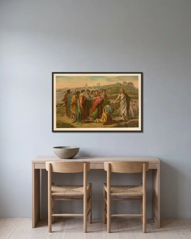 Föd mina lamm av Jan Ladislaw Sýkora inramad på en vägg