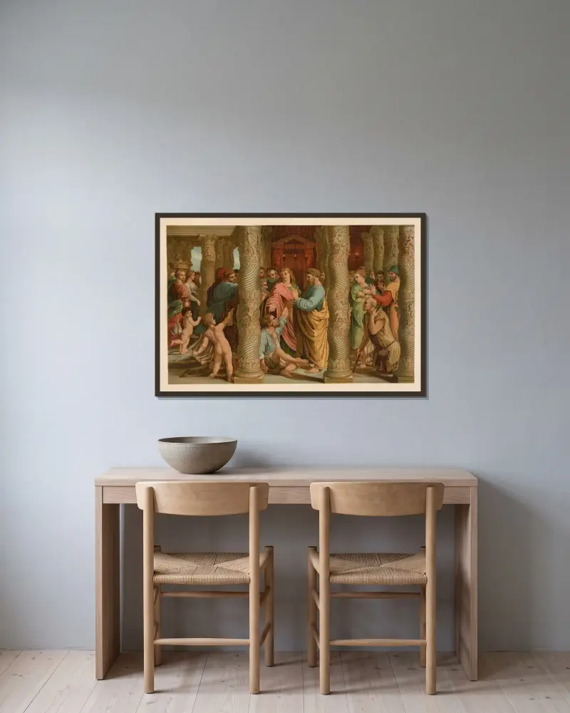 Den lame mannens helande av Jan Ladislaw Sýkora inramad på en vägg