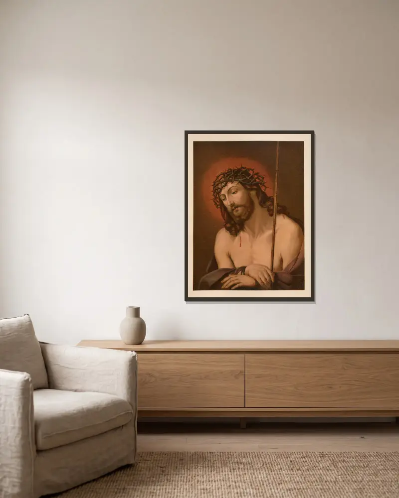 Jesus im Schmerz von Jan Ladislaw Sýkora gerahmt an einer Wand