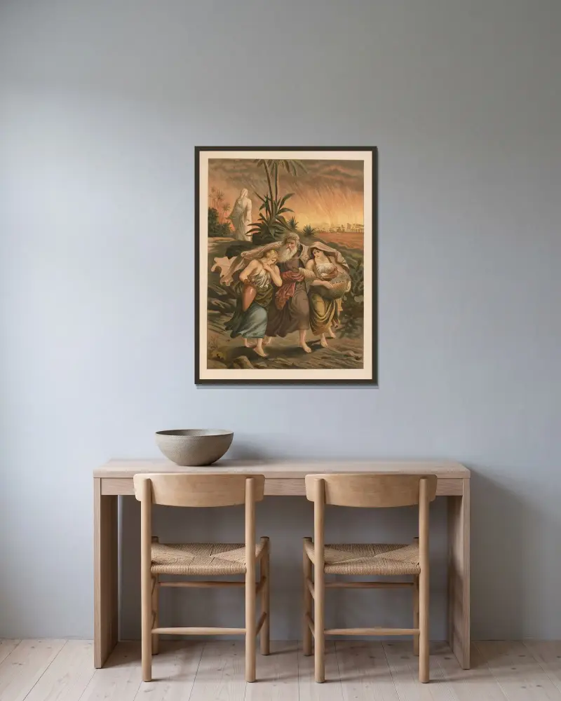 Lot flyr från Sodom av Jan Ladislaw Sýkora inramad på en vägg