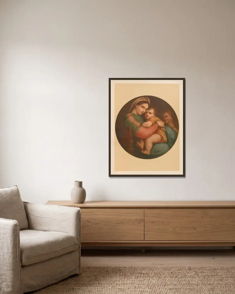 Madonna della Sedia av Jan Ladislaw Sýkora inramad på en vägg