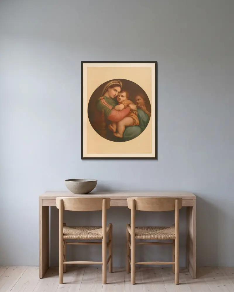 Madonna della Sedia av Jan Ladislaw Sýkora inramad på en vägg