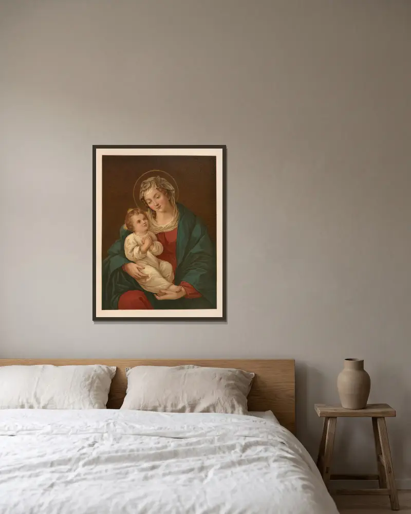 Mary with the Child Jesus av Jan Ladislaw Sýkora inramad på en vägg