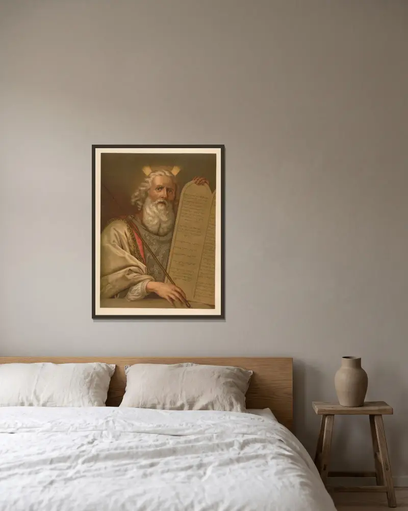 Mose med stentavlorna av Jan Ladislaw Sýkora inramad på en vägg