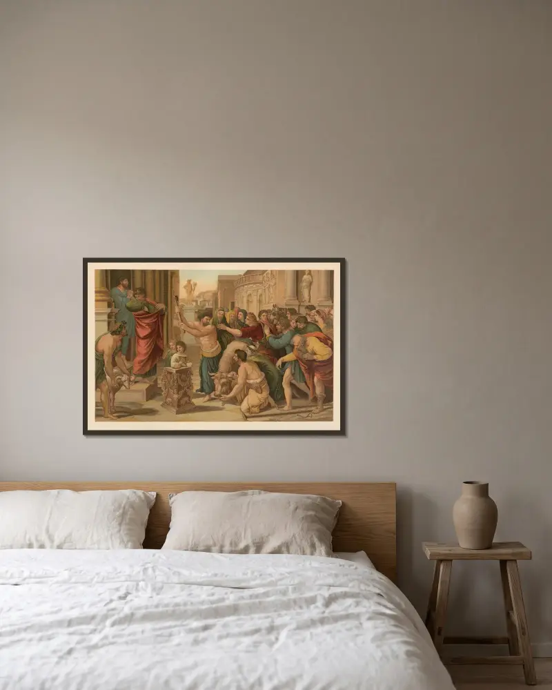 Paulus och Barnabas i Lystra av Jan Ladislaw Sýkora inramad på en vägg