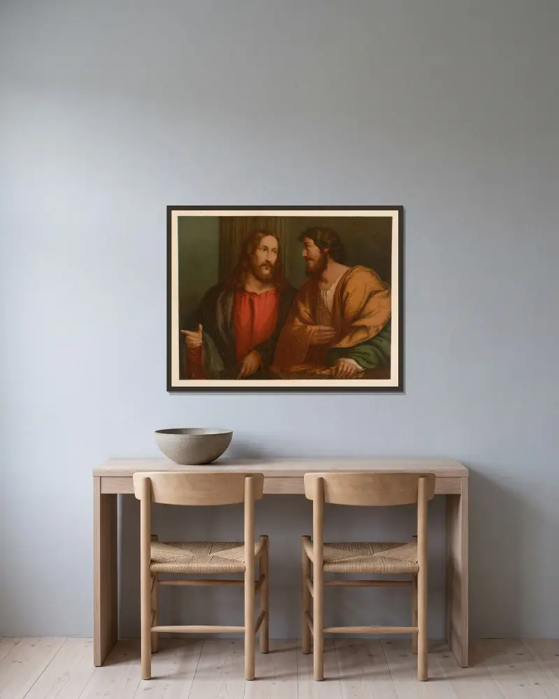 Kallelsen av Matteus av Jan Ladislaw Sýkora inramad på en vägg