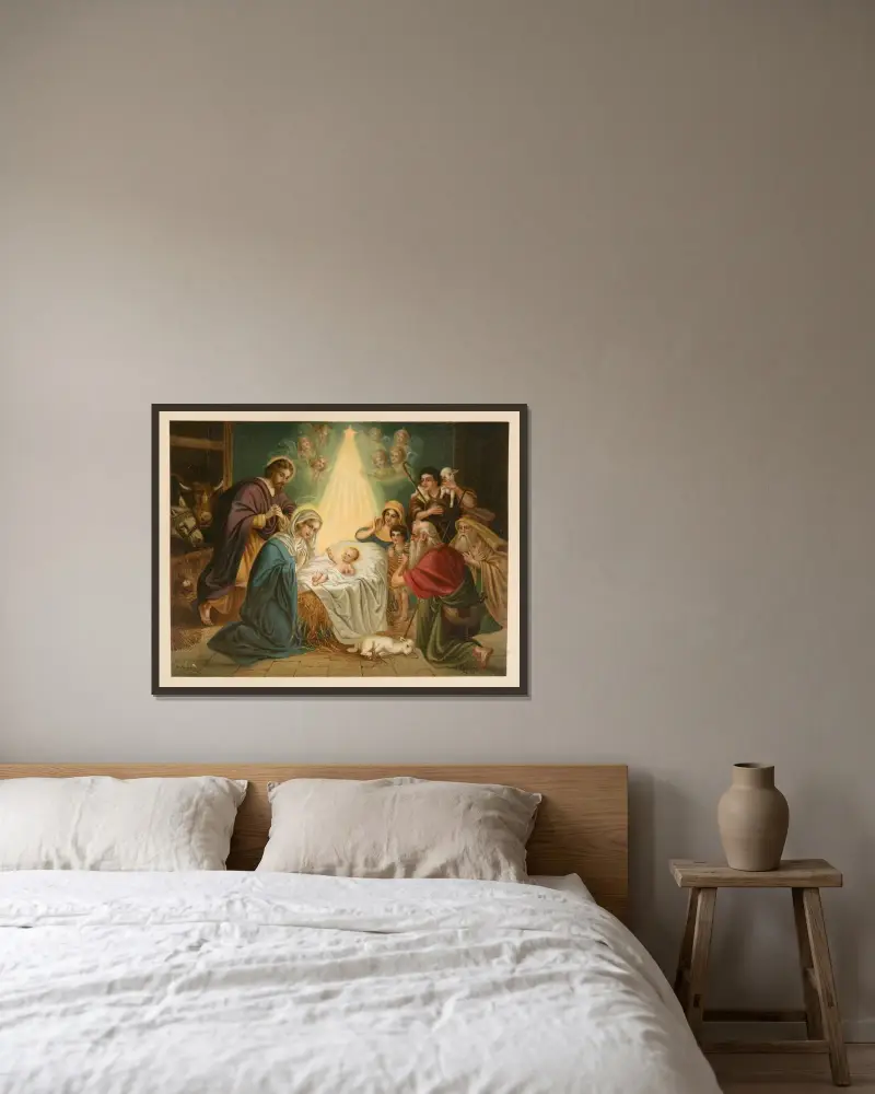 Kristi födelse av Jan Ladislaw Sýkora inramad på en vägg