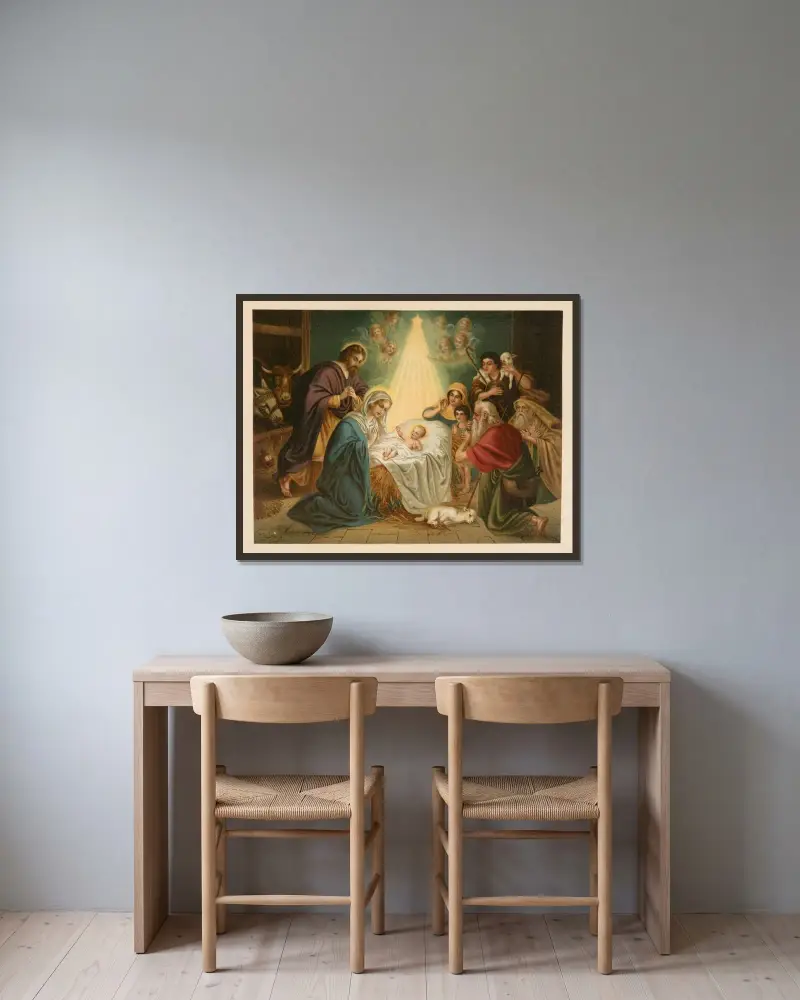 Kristi födelse av Jan Ladislaw Sýkora inramad på en vägg