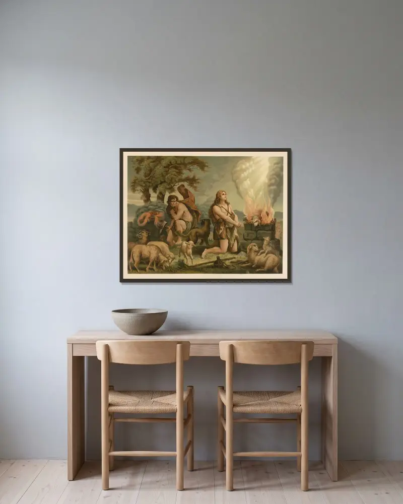 Kains och Abels offer av Jan Ladislaw Sýkora inramad på en vägg