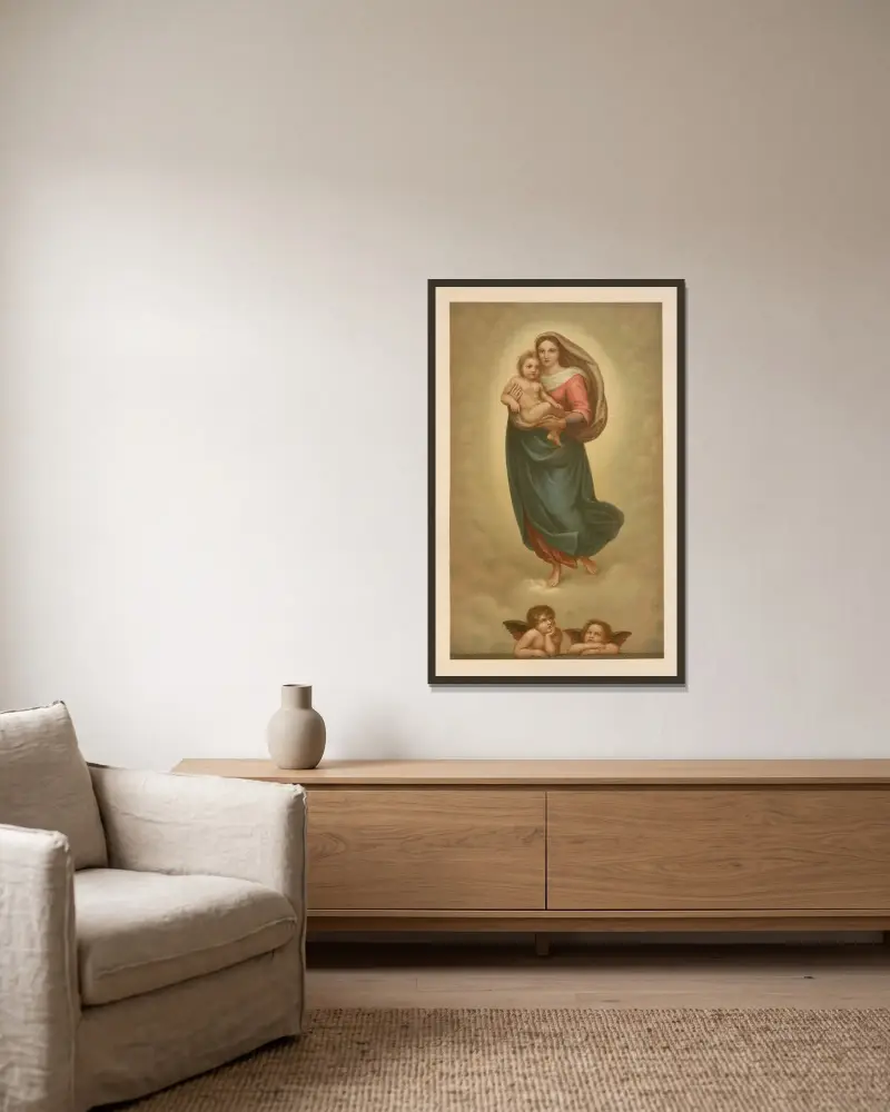 Sixtinska madonnan av Jan Ladislaw Sýkora inramad på en vägg