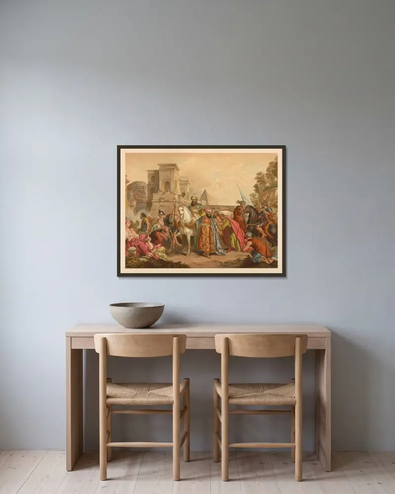 The triumph of Mordecai av Jan Ladislaw Sýkora inramad på en vägg