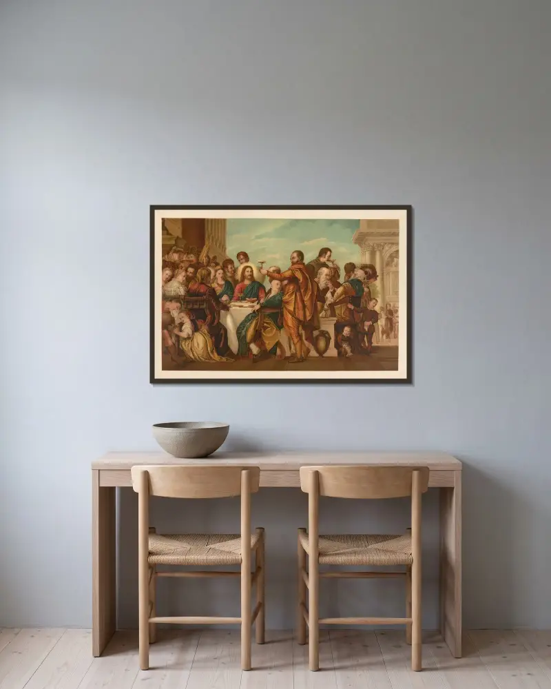 Bröllopet i Kana av Jan Ladislaw Sýkora inramad på en vägg