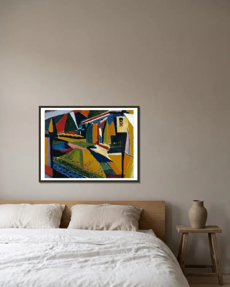 Abstrakte Landschaft von Henry Lyman Saÿen gerahmt an einer Wand