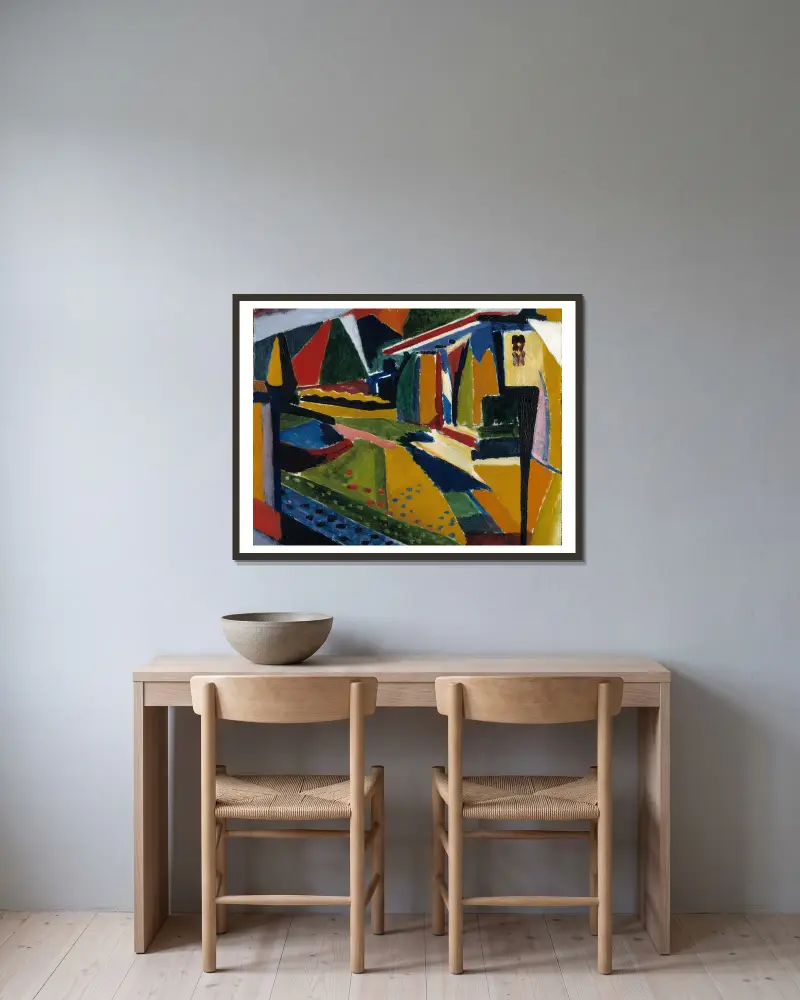Abstrakte Landschaft von Henry Lyman Saÿen gerahmt an einer Wand