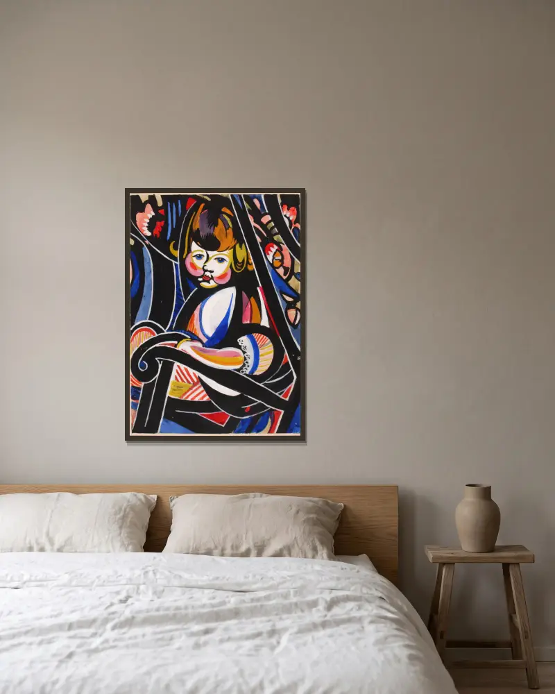 Kind in einem Schaukelstuhl von Henry Lyman Saÿen gerahmt an einer Wand