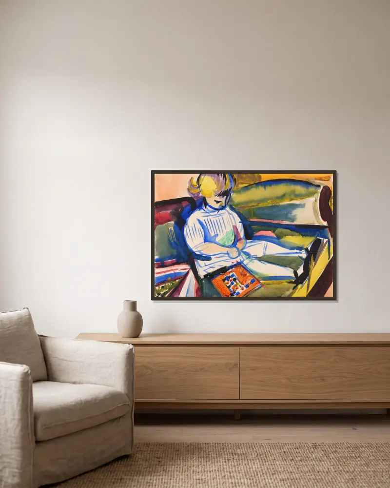 Kind auf dem Sofa von Henry Lyman Saÿen gerahmt an einer Wand