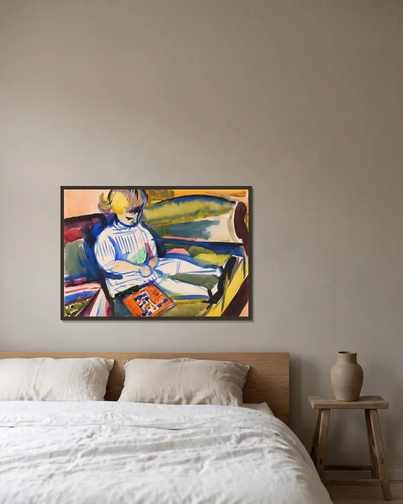 Kind auf dem Sofa von Henry Lyman Saÿen gerahmt an einer Wand