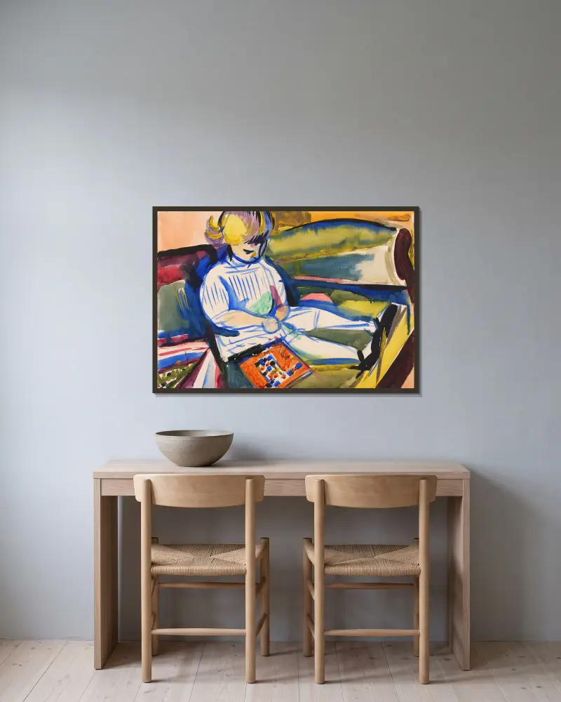 Kind auf dem Sofa von Henry Lyman Saÿen gerahmt an einer Wand
